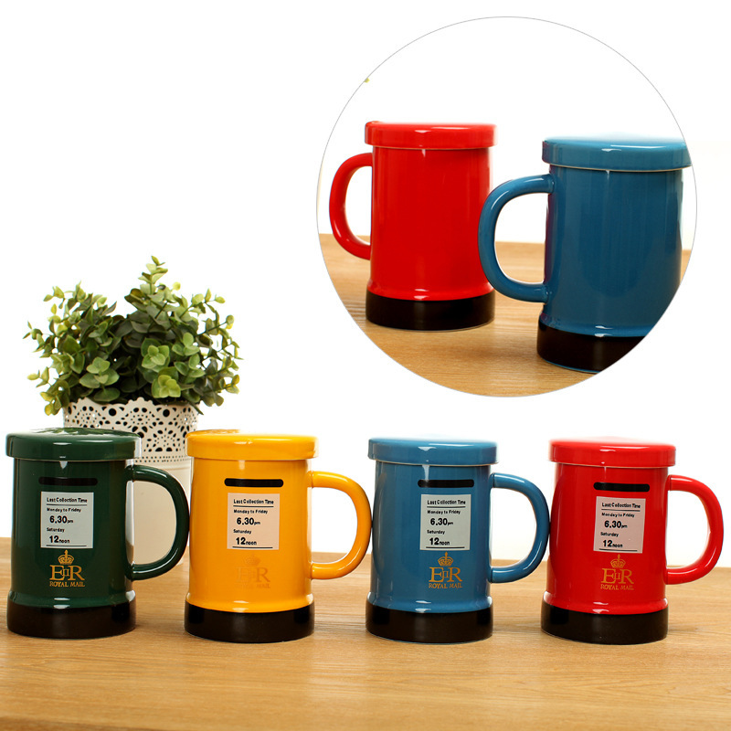 zakka杂货 创意邮筒陶瓷杯 复古风带盖水杯 马克杯 义乌杯子批发