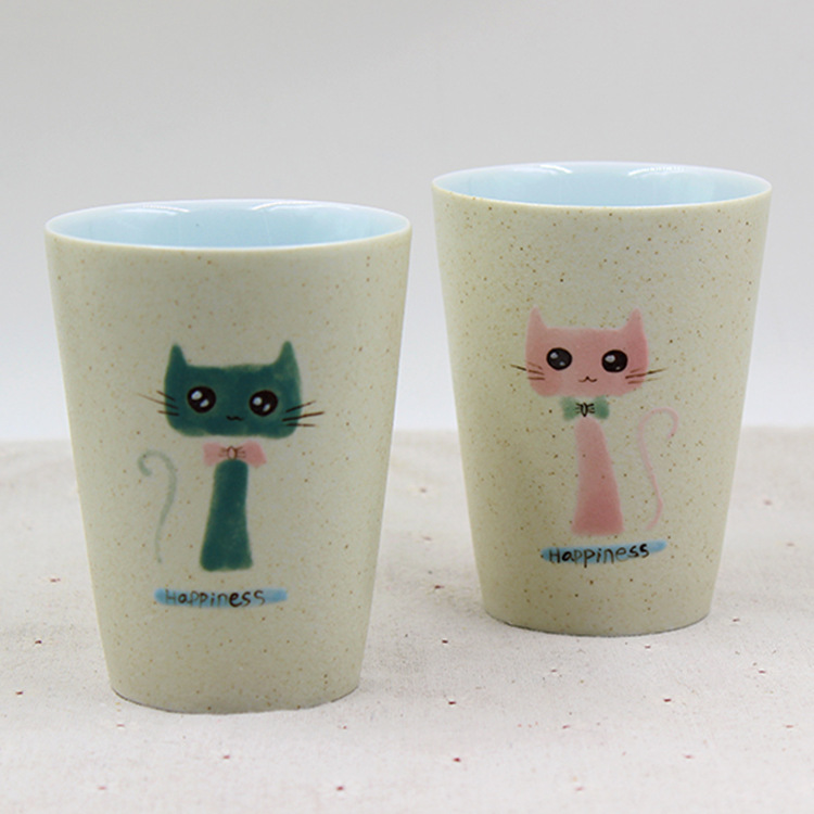 景德镇手绘陶瓷杯 可爱猫咪图案杯子 陶瓷水杯 带把大号马克杯