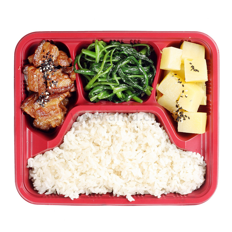 一次性塑料黑红餐盒 四格快餐盒 打包盒外卖盒塑料饭盒1000个批发