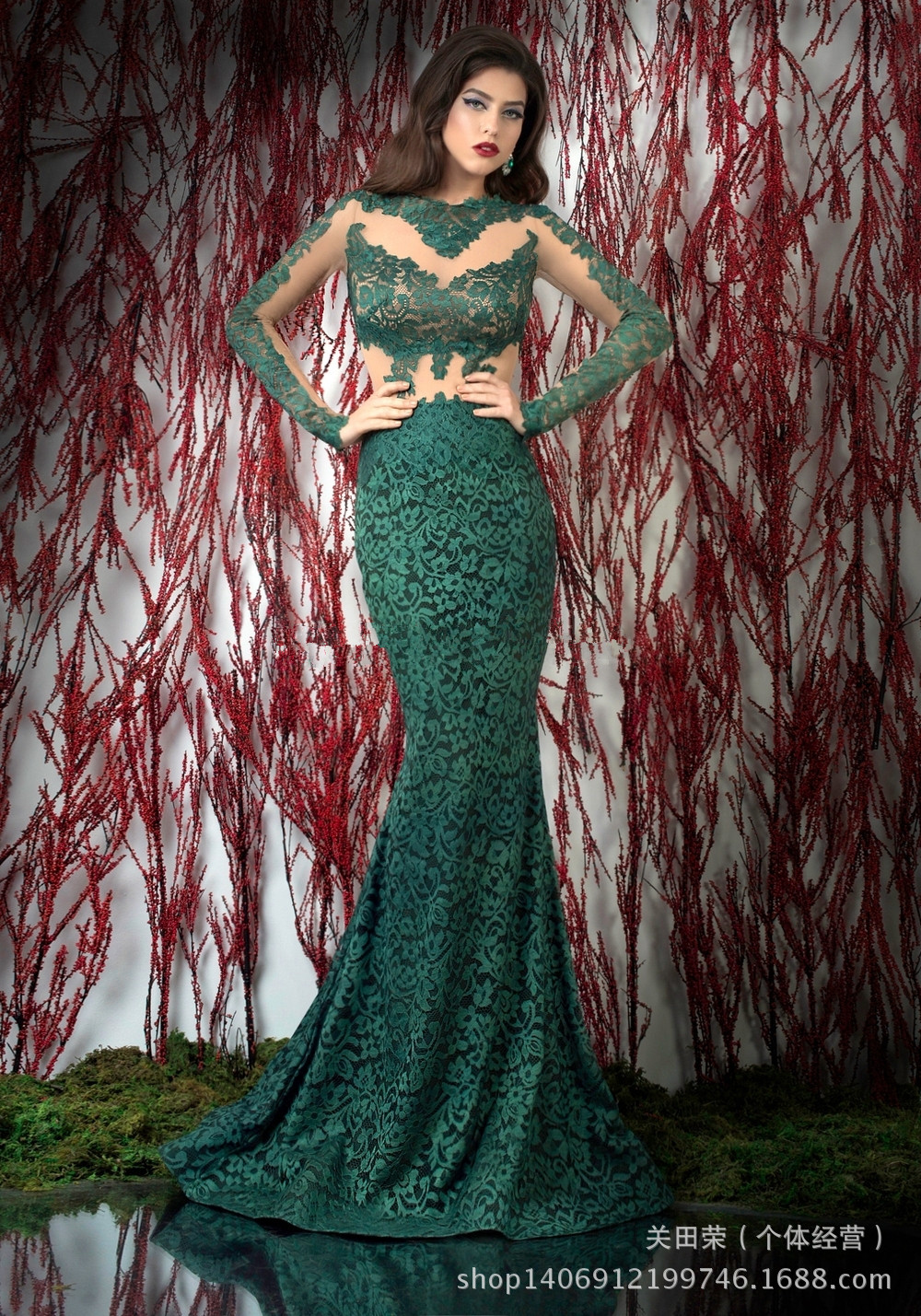 2014热卖新款修身美人鱼晚礼服 演出服 酒会服 开叉礼服 可批发