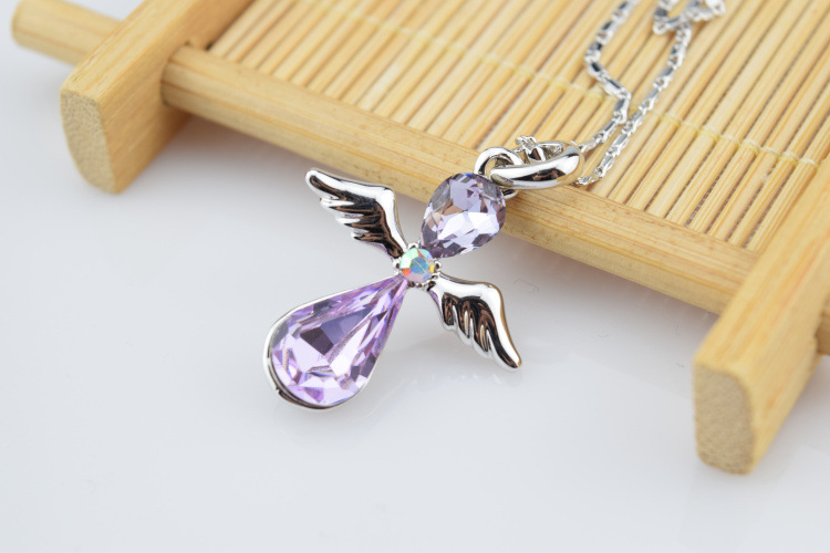 七叶草饰品 秋冬百搭服装挂件衣饰毛衣项链 天然水晶天使锁骨吊坠