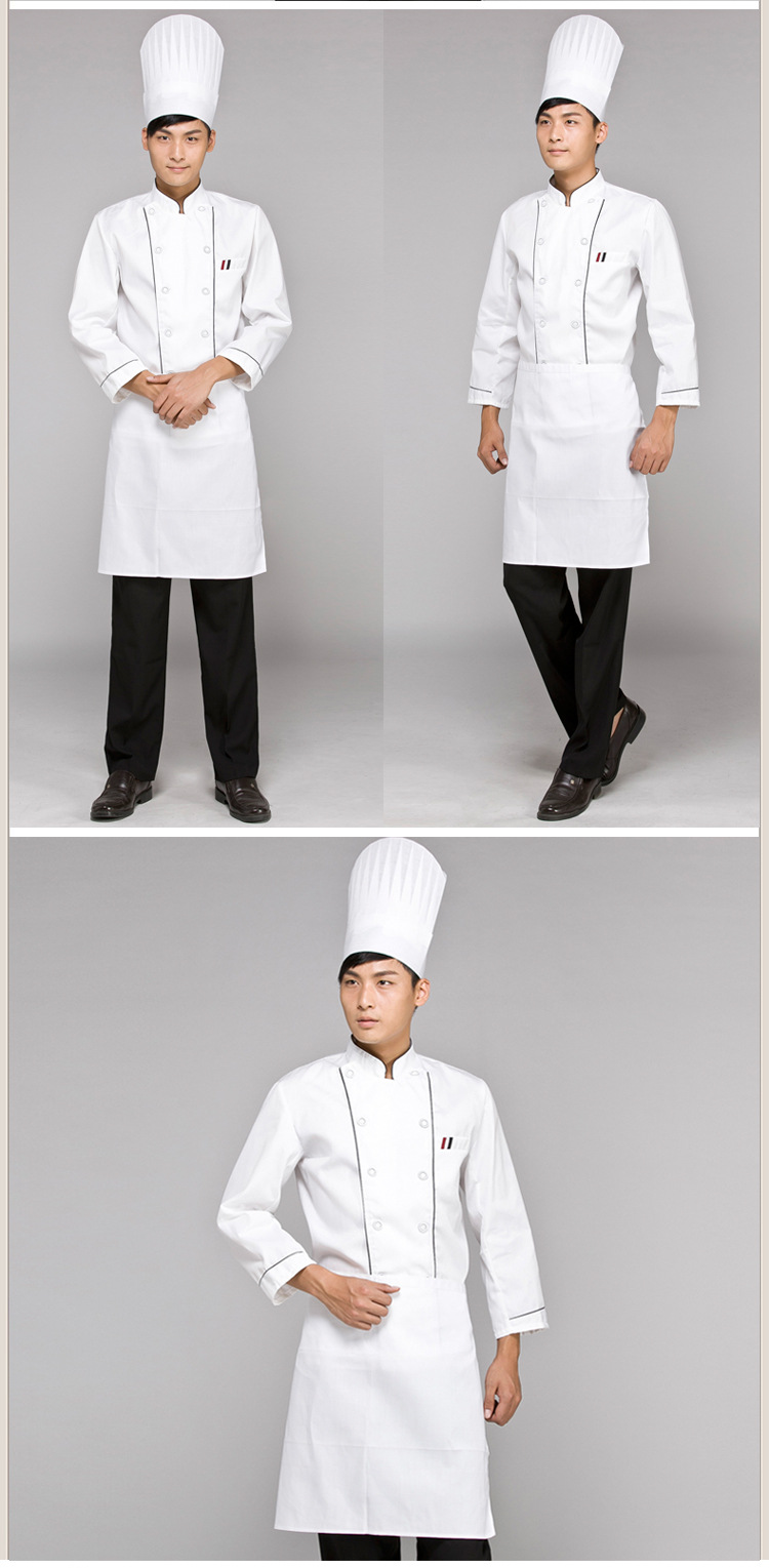 厨师服秋冬装 长袖厨师服装 厨师长工作服 黑边花扣厨师服装