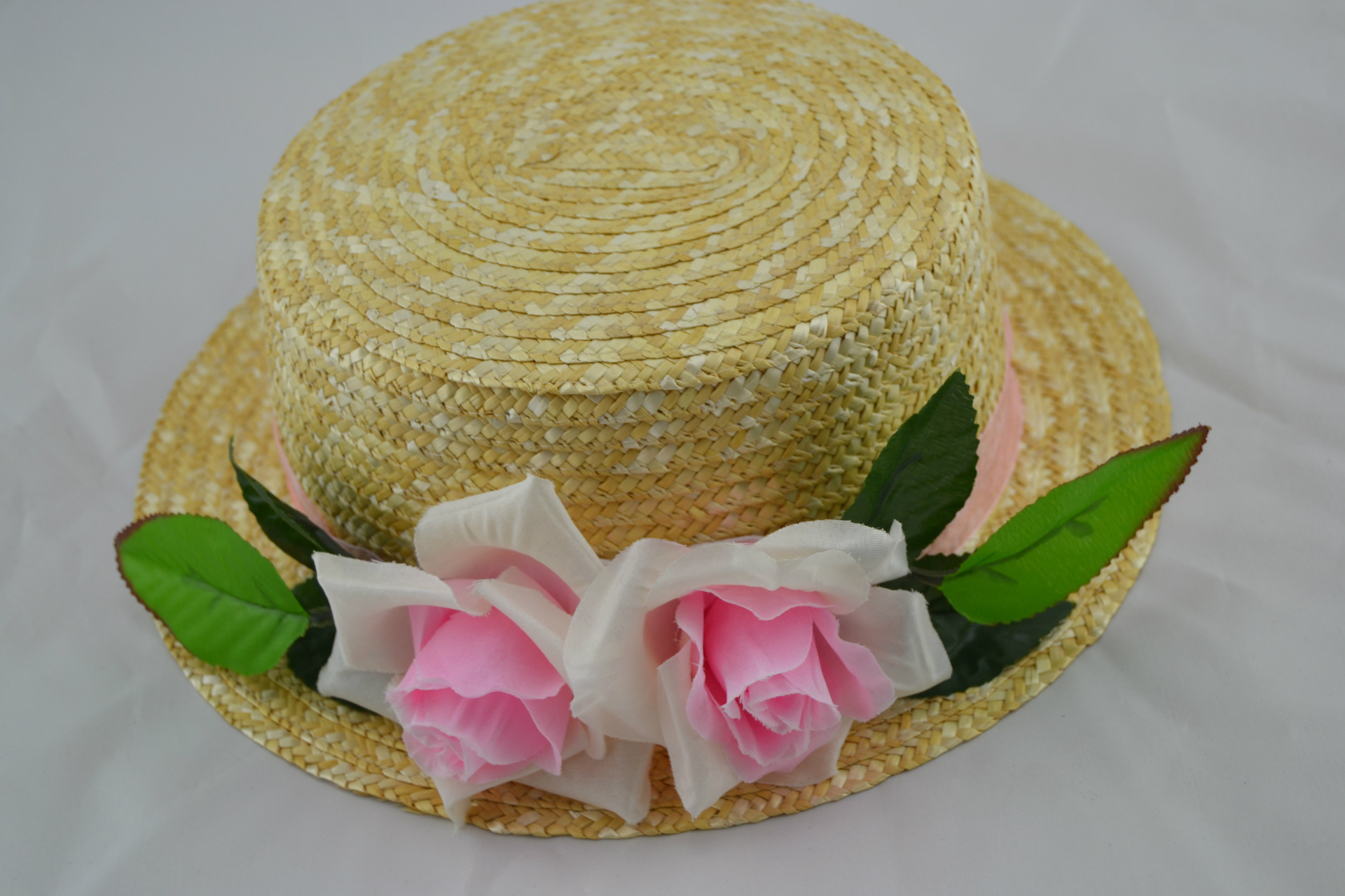 新款2朵假花款麦秆帽 遮阳帽