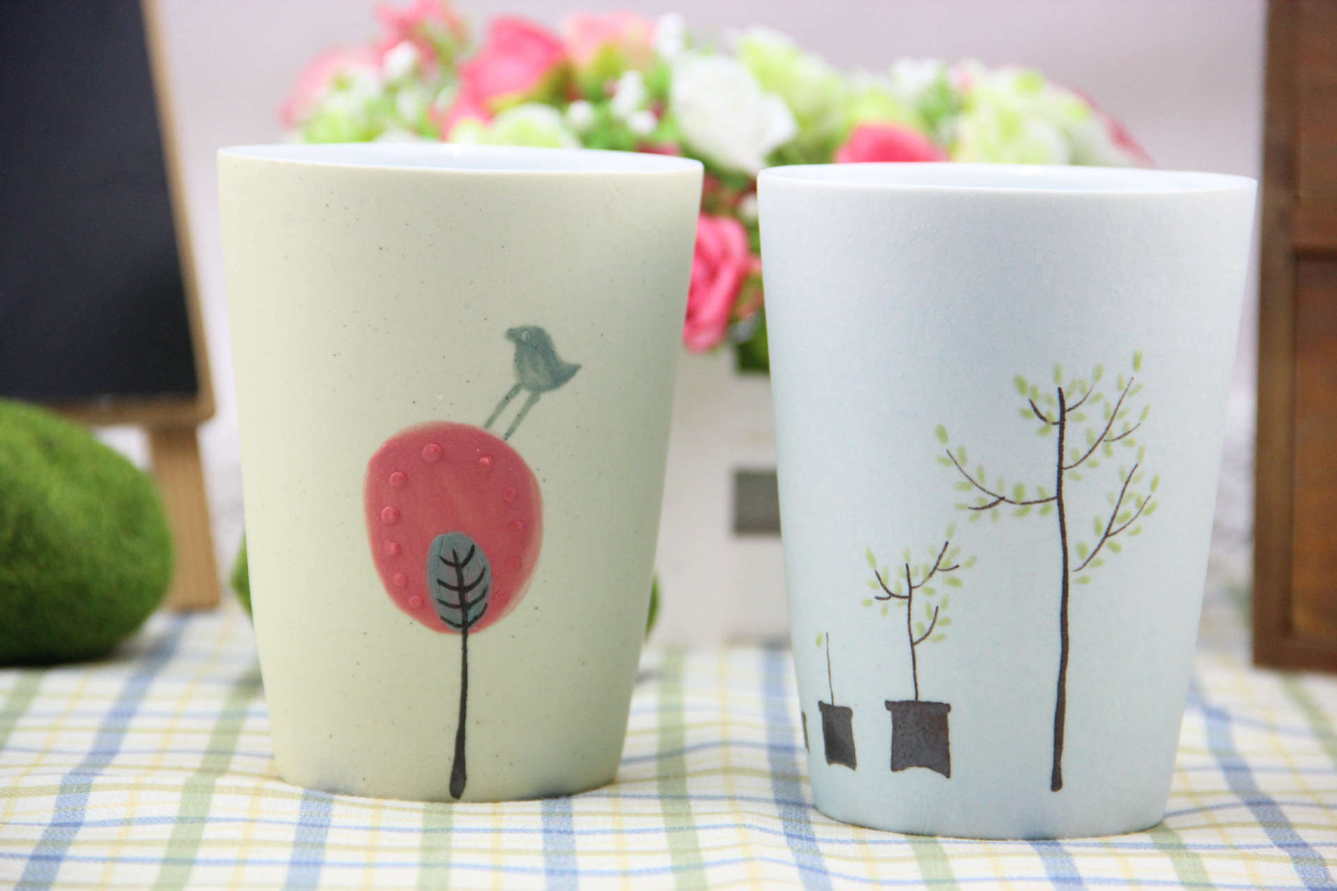 杯具 杯子 景德镇陶瓷 创意水杯 随手杯 手工礼品杯 手绘卡通植物图案