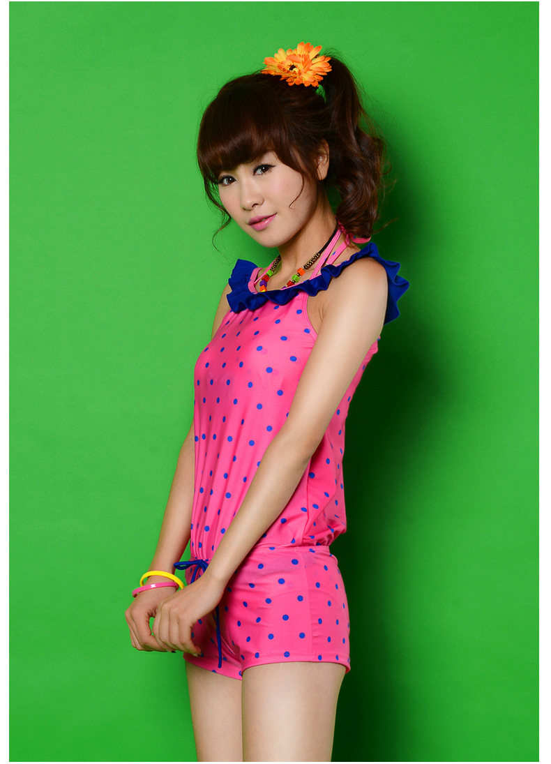 9215莉槿朵波点比基尼三件套 大胸小胸聚拢钢托显瘦连体款泳衣 女