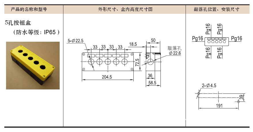 供应3孔按钮盒 按钮开关盒 138*72*58mm 开孔尺寸Ф22mm