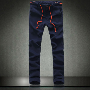 2014 夏季新款舒适丝光棉休闲细带长裤子男式薄款休闲裤时尚裤子