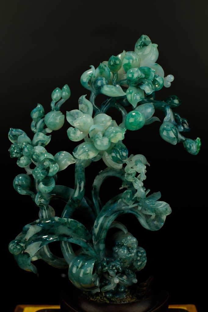 缅甸玉天然翡翠a货 老料糯种花鸟翡翠摆件 兰花 可出证书