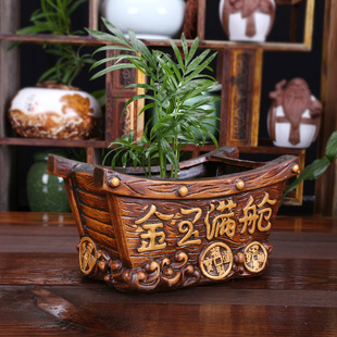 金意满舱如意方舟陶瓷花盆 绿植花器船型多肉花盆 仿古花器 5105