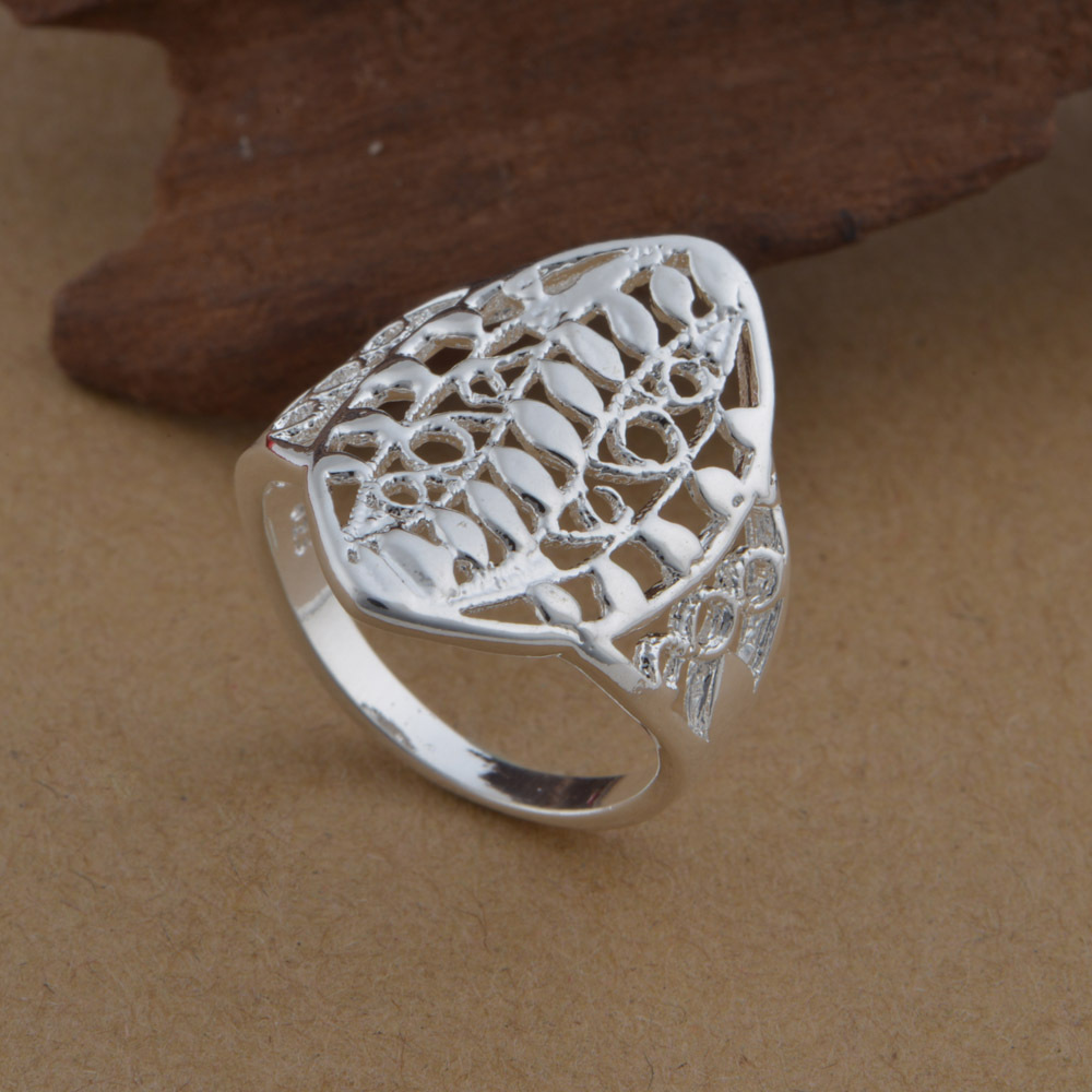 镀925纯银戒指 镀银戒指 镶钻女戒 花纹戒指 韩版外贸饰品