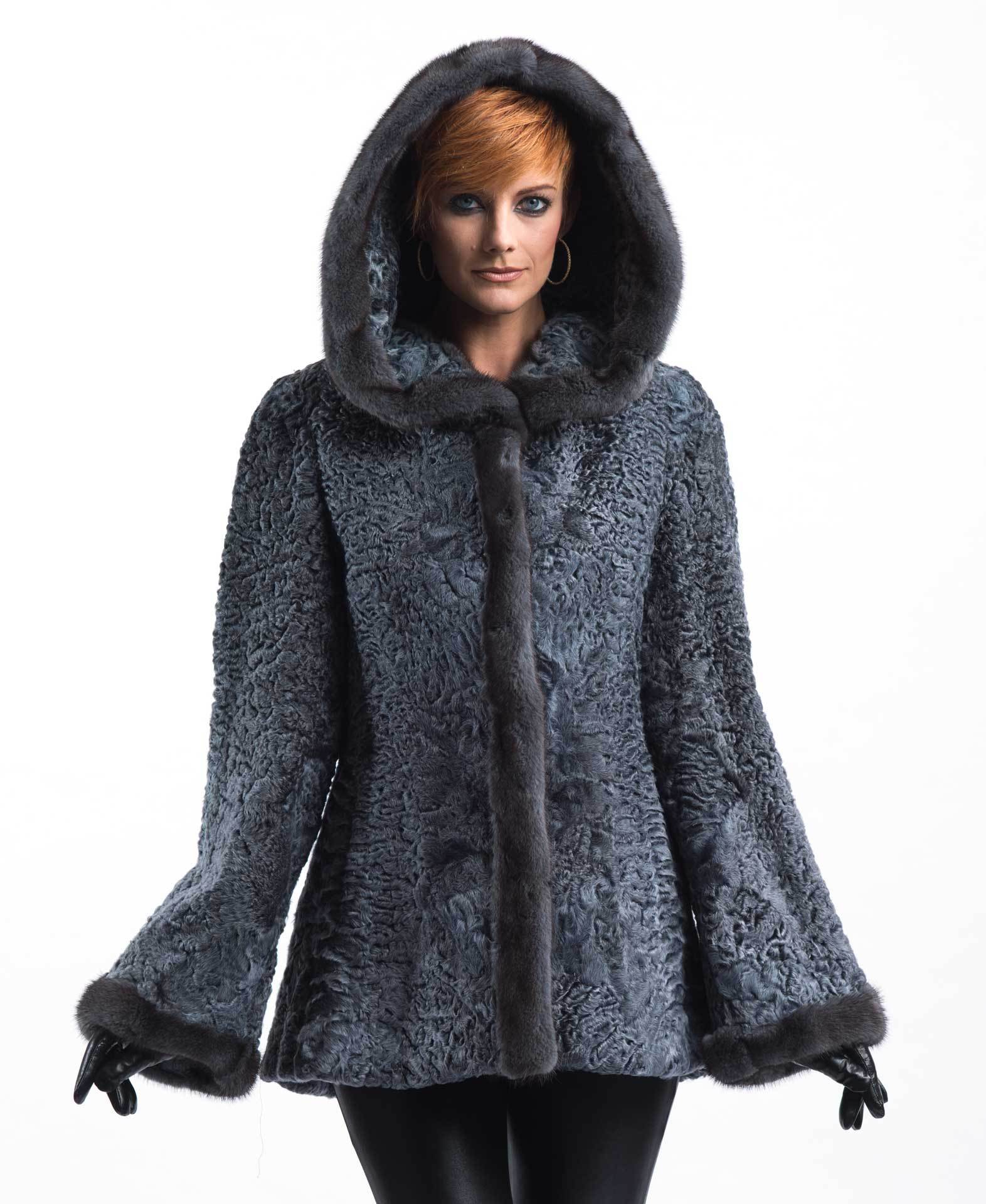 喀拉库新款外套,羊羔皮时尚女装,卷毛羊皮2014流行带帽款