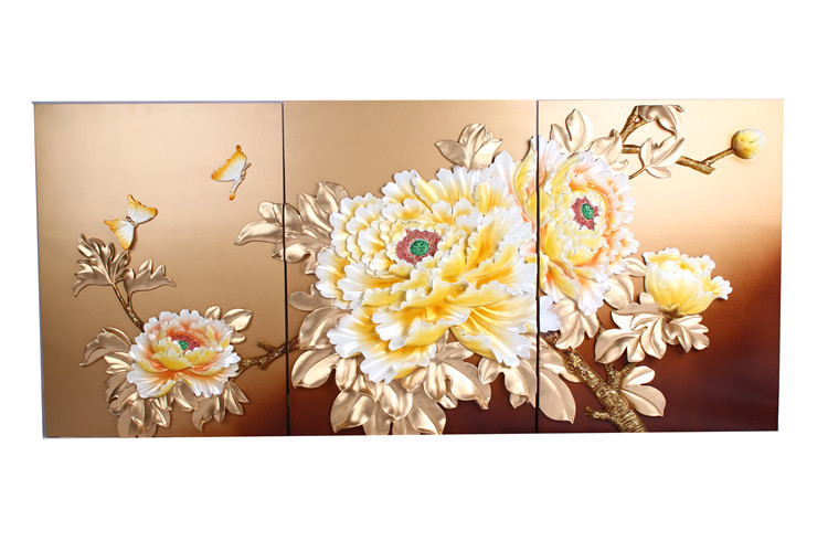 江西上饶厂家批发现代客厅酒店装饰画立体浮雕画工艺画牡丹价格