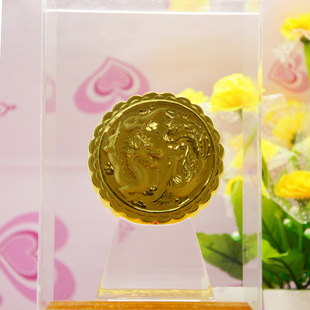 厂家直销 999千足金电铸高档黄金摆件 绒沙金龙凤月饼 时尚赠送品