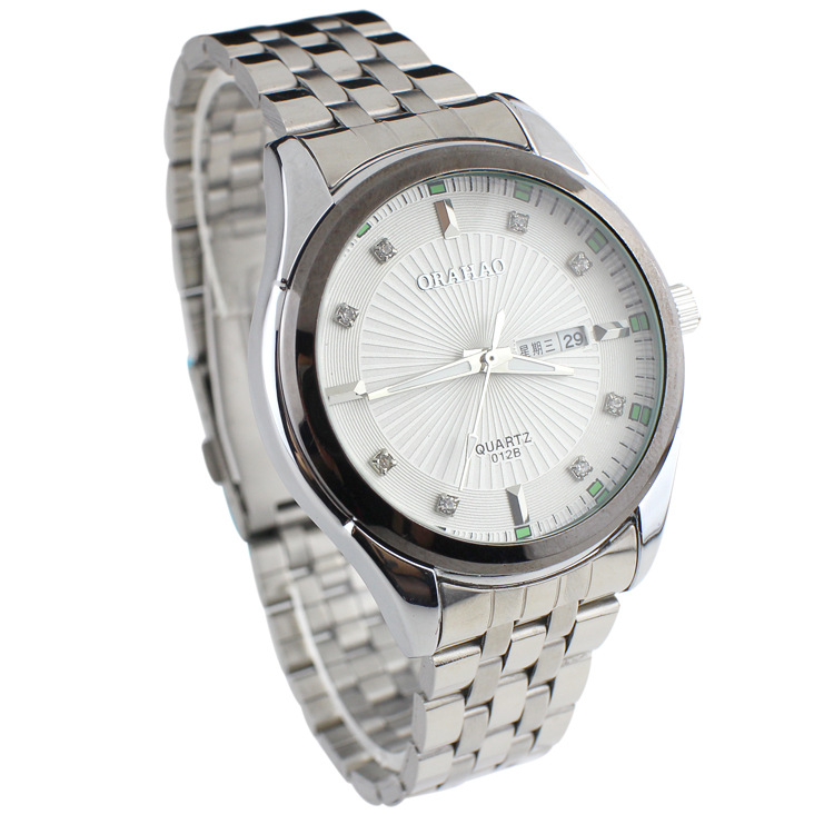 进口机芯 钢带防水夜光双日历男士女士手表 厂家现货批发