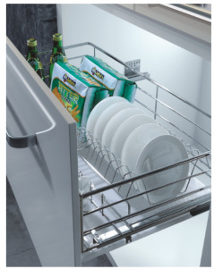 德美橱柜拉篮不锈钢电镀阻尼平底 碗碟拉篮阻尼滑轨dm8060y4