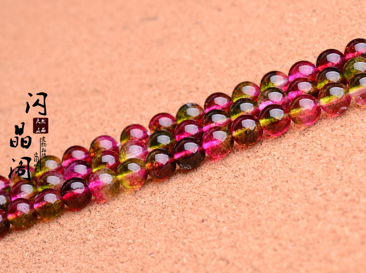 纯天然正品冰种西瓜晶圆珠半成品材料批发diy手工配件 西瓜晶散珠