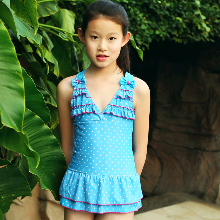 2014多喜贝尔新款儿童连体裙式三角泳衣中大童温泉女童泳装516