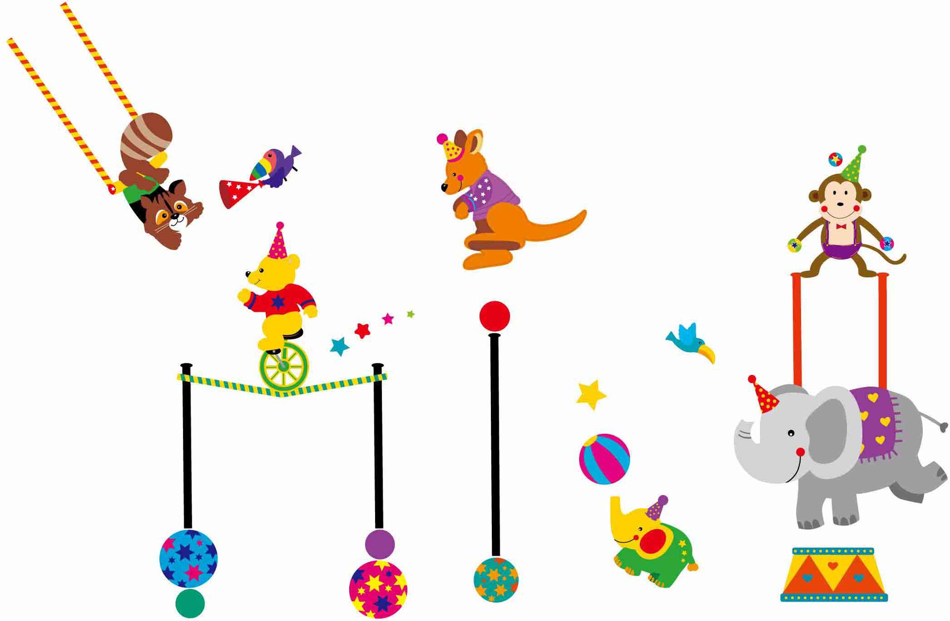 厂家直销动物马戏团ay702墙纸 环保优质pvc透明 第三代可移除墙贴