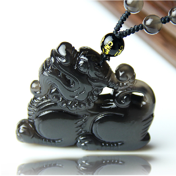 开光冰种彩眼黑曜石貔貅吊坠 立体雕刻 开运男士霸气招财项链辟邪