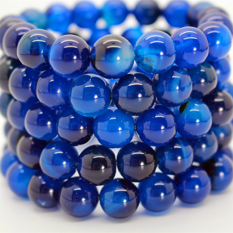 天然巴西时尚蓝玛瑙玉髓光面佛珠手串 厂家饰品批发