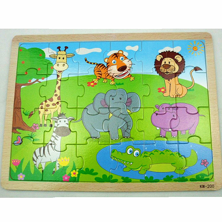 24片木质动物无底图拼图拼板 儿童益智玩具 一个批发 厂家直销