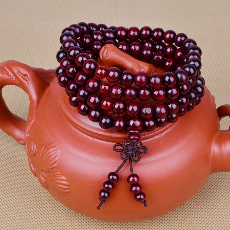 【地摊热销 开光转运108颗8mm泰国红檀木木质佛珠手链】浙江金华地摊