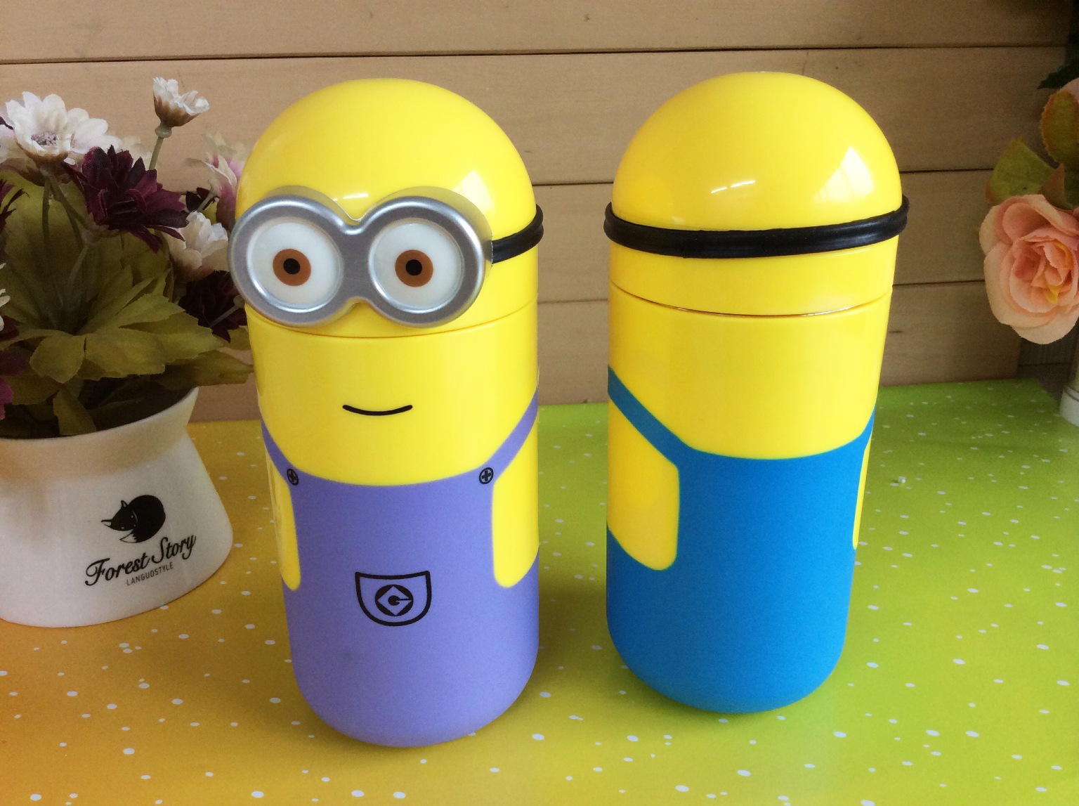 新款雅非奇yfq-1421单双眼小黄人保温杯(二代)4色 8款 19006