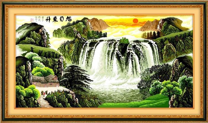旭日东升精准印花十字绣客厅系列最新款十字绣大幅挂画山水风景