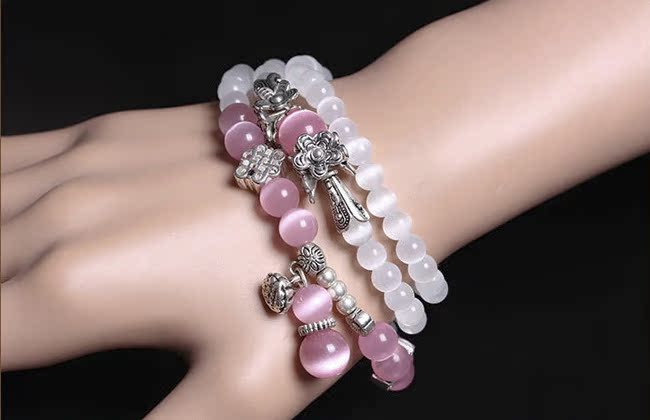 精品猫眼石串珠手链女 韩版多层时尚手串招财平安配饰品