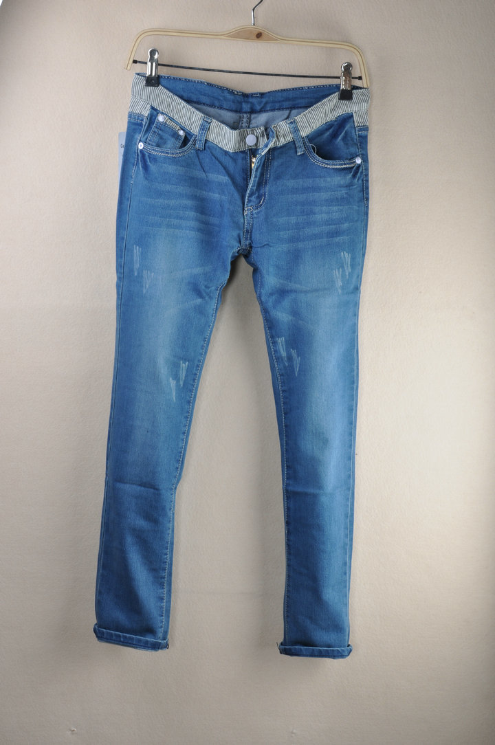 2014韩版 春夏款 条纹包边修身显瘦女士牛仔裤小脚裤铅笔裤