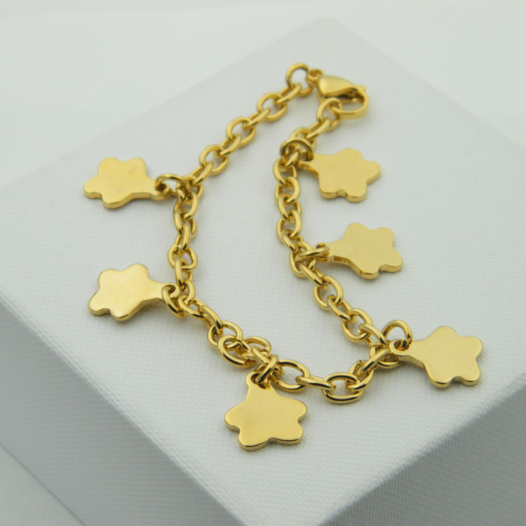 外贸货源休闲朋克风吊星星钛钢镀金色男女粗手链s.steel bracelet