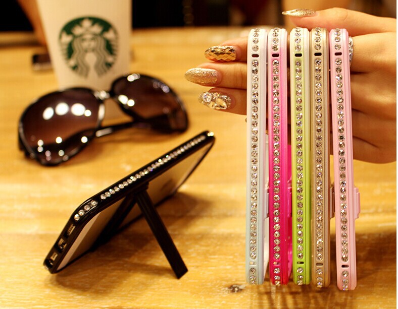 新款iphone5/5s炫彩金属边框 支架金属边框 苹果5s镶钻边框手机壳