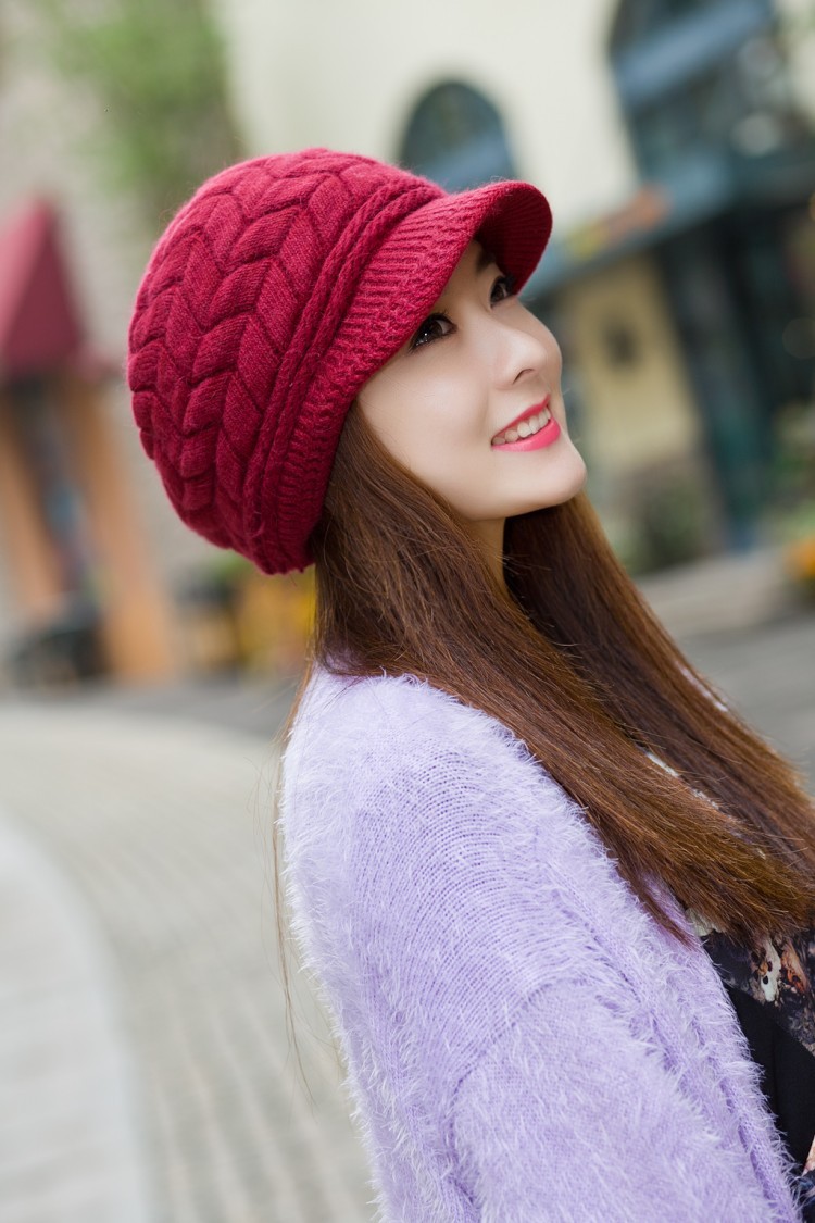 冬季针织帽子 2014韩版女生兔毛帽 加绒内衬箭头毛线帽批发