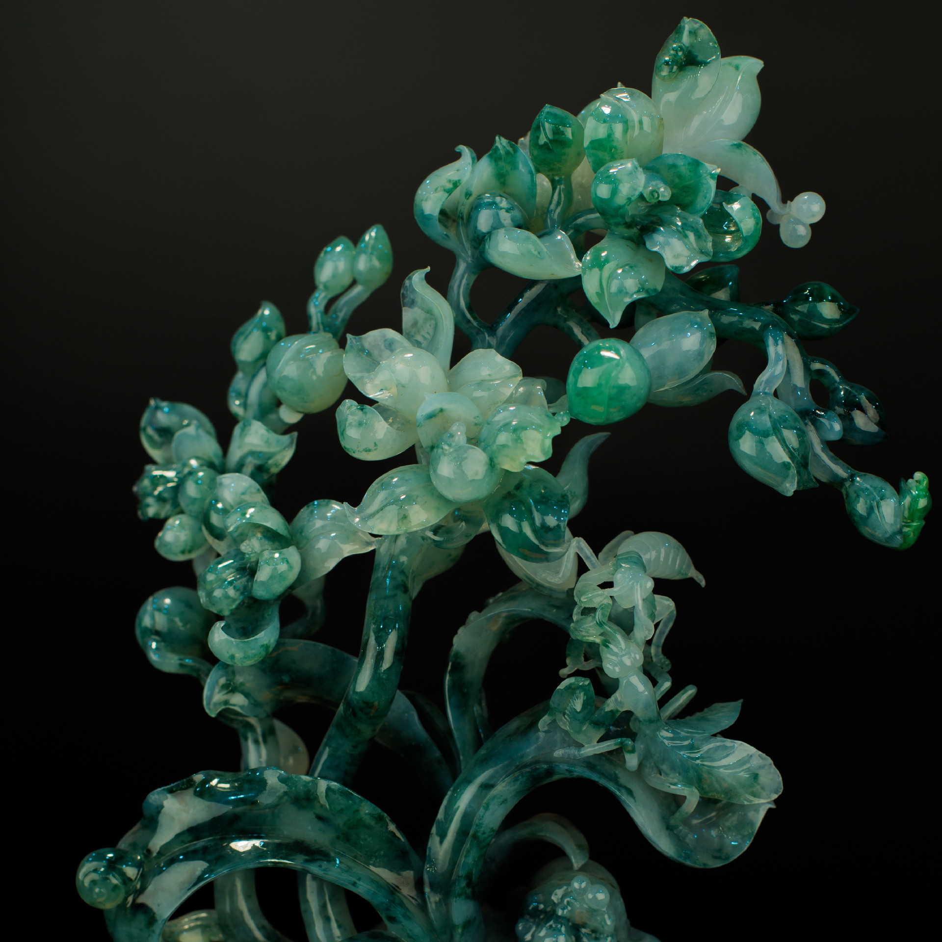 缅甸玉天然翡翠a货 老料糯种花鸟翡翠摆件 兰花 可出证书