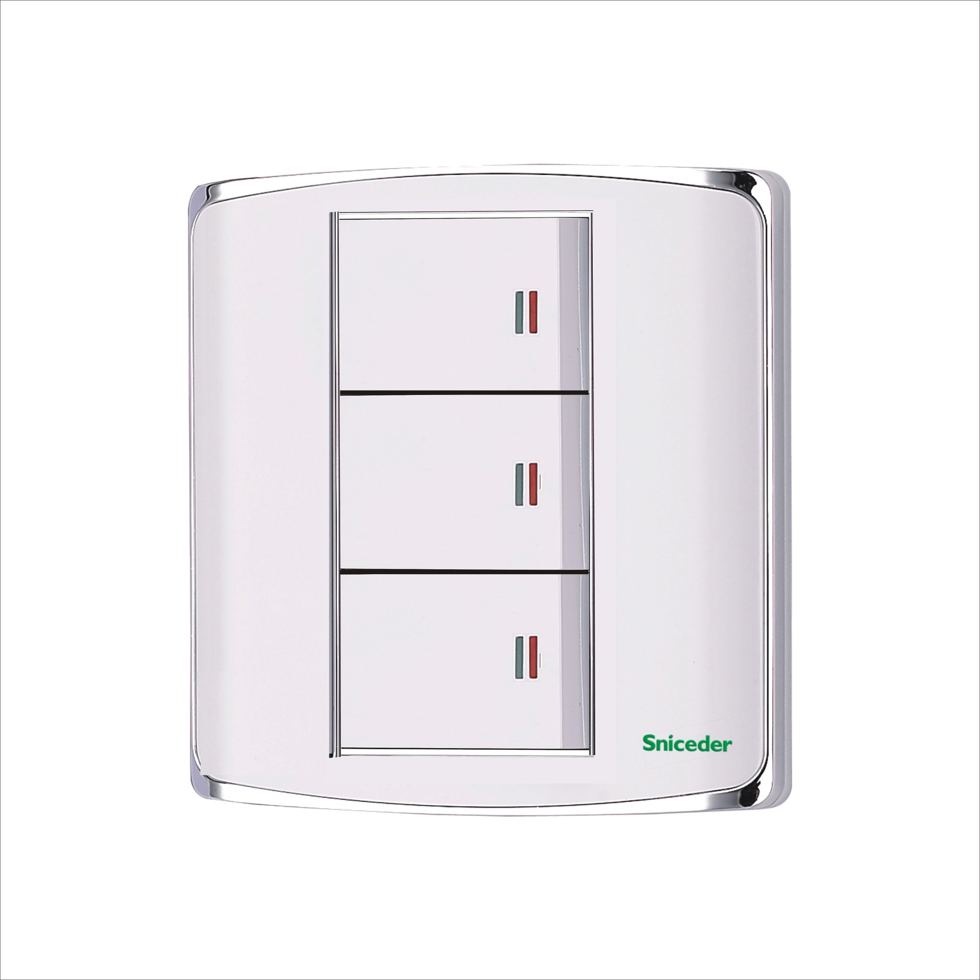 浙江温州供应施耐德电工墙壁开关s3纯白时尚银边系列 三开双控开关