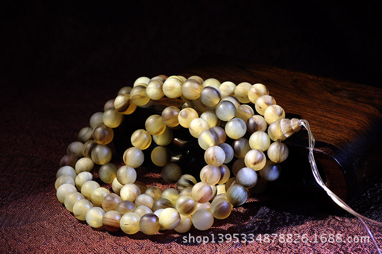 精工藏式 8mm108颗正宗北山羊角素串手链 精品diy手链配件