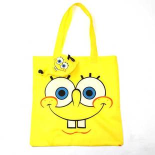 海绵宝卡通涤纶折叠袋 时尚涤纶190t环保袋收纳袋
