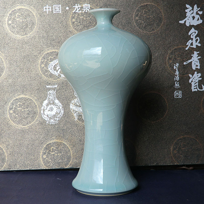 厂家批发高档龙泉青瓷美人醉花瓶摆件 陶瓷家饰创意花插礼品首选