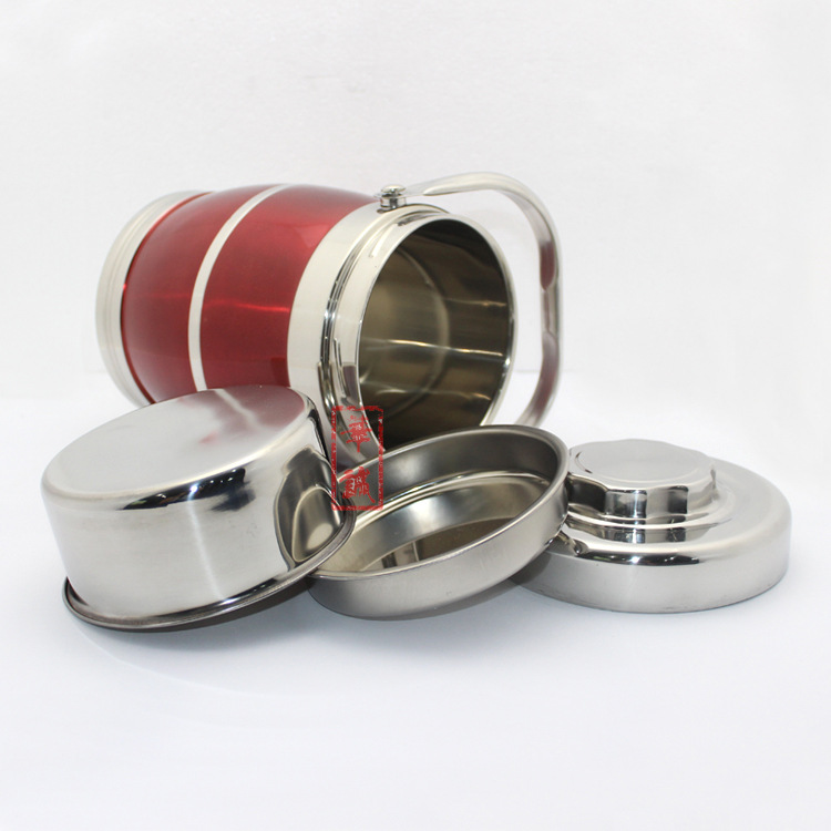 华诚不锈钢供应不锈钢提锅真空保温鼓型炫彩双层保温提锅可印logo