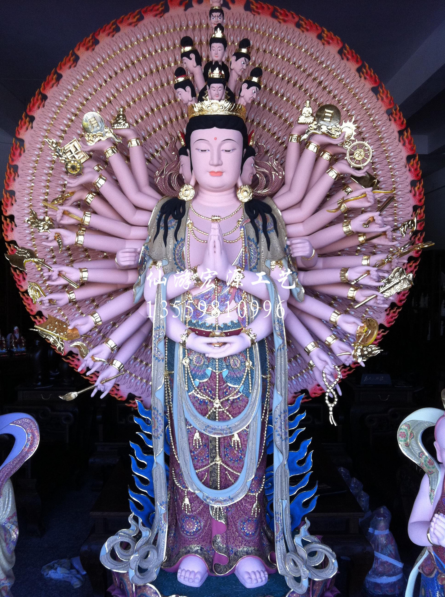 佛像木雕 彩绘描真金【千手观音】大型宗教庙宇佛像 厂家直销