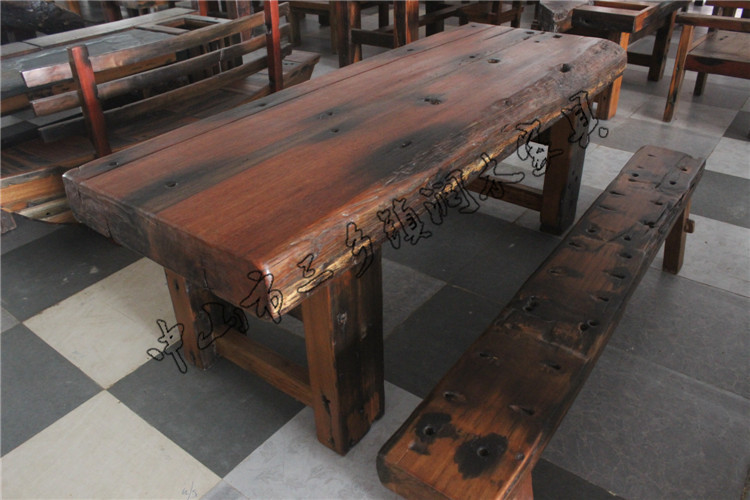 老船木家具大班桌2米大板茶桌原生态地中海会所酒店茶庄厂家直销