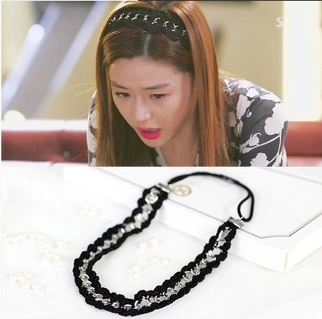 f694韩国 来自星星的你 千颂伊 全智贤 黑色编织金属发箍发带