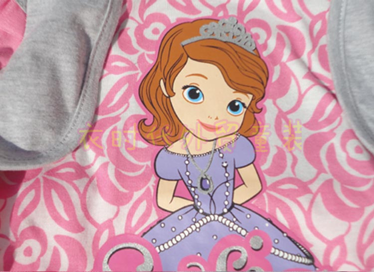 外贸童装 原单白雪公主全棉卡通印花假二件长袖连衣裙