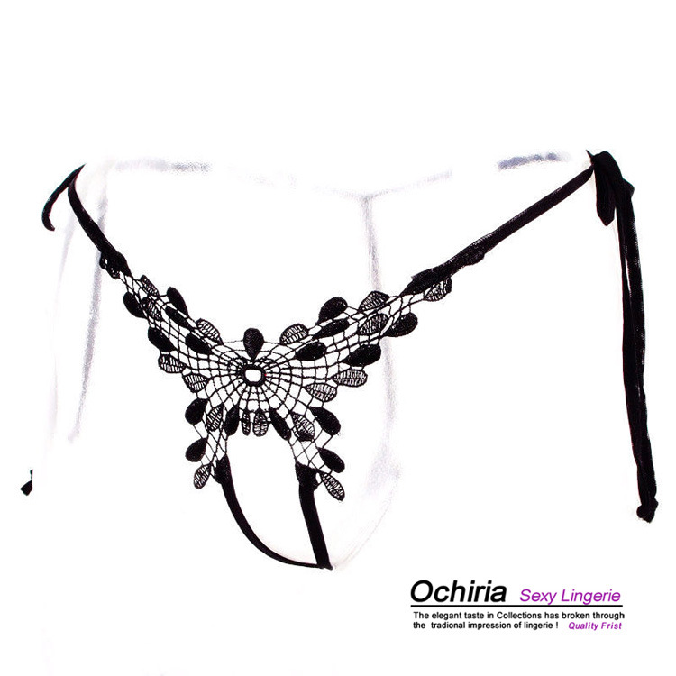 女士情趣内裤 欧姿丽雅~性感镂空蝴蝶绣花开裆透明丁字裤t裤2088t