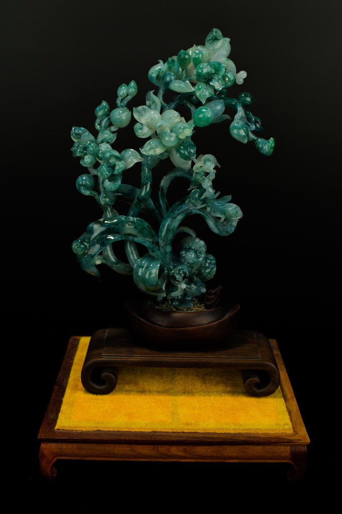 缅甸玉天然翡翠a货 老料糯种花鸟翡翠摆件 兰花 可出证书