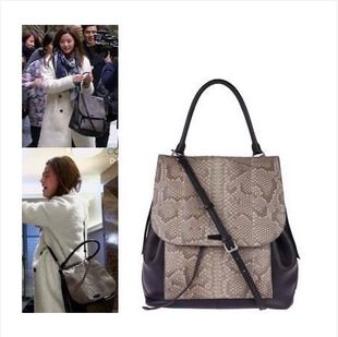 来自星星的你千颂伊全智贤蛇皮鳄鱼纹手提单肩双肩多用包包