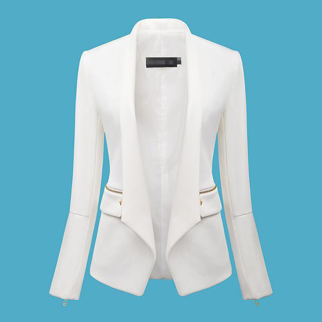 供应su2456 2014欧美风女士秋冬新款 纯色立领休闲拉链白色西服