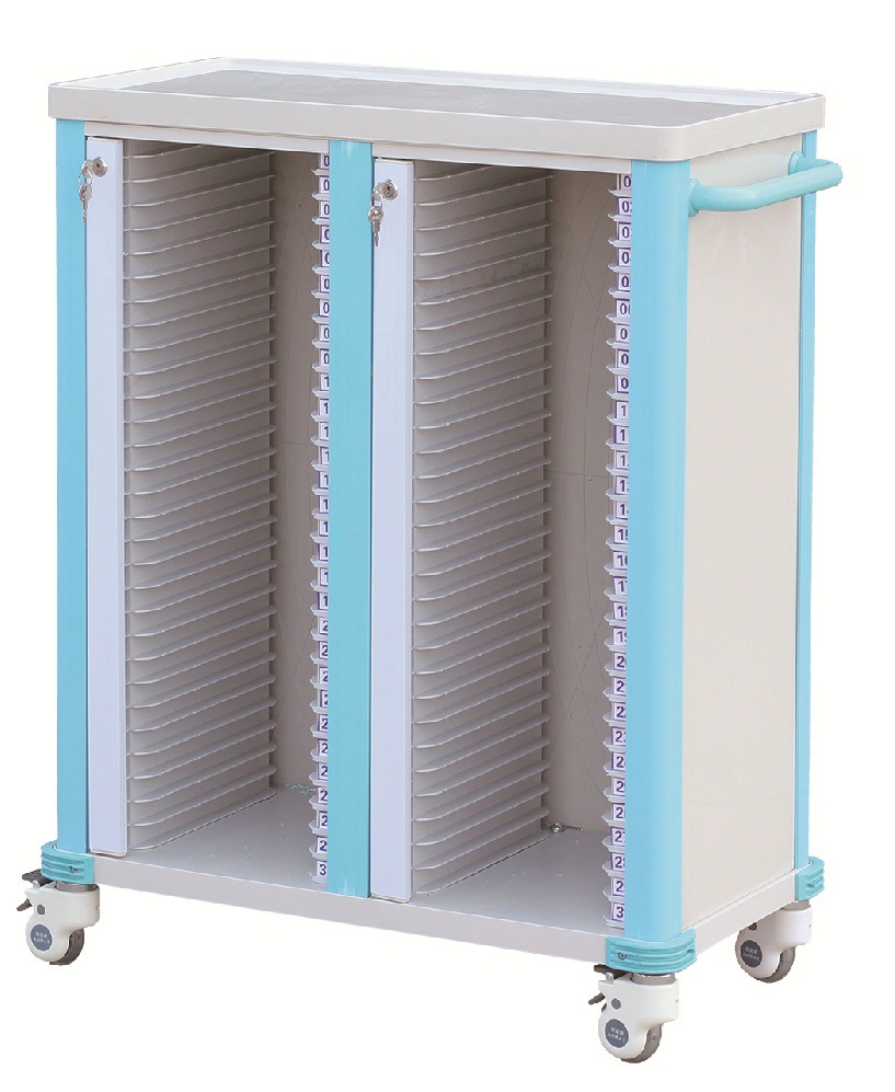 abs病历夹车 厂家直销 单列20本带抽屉病历车