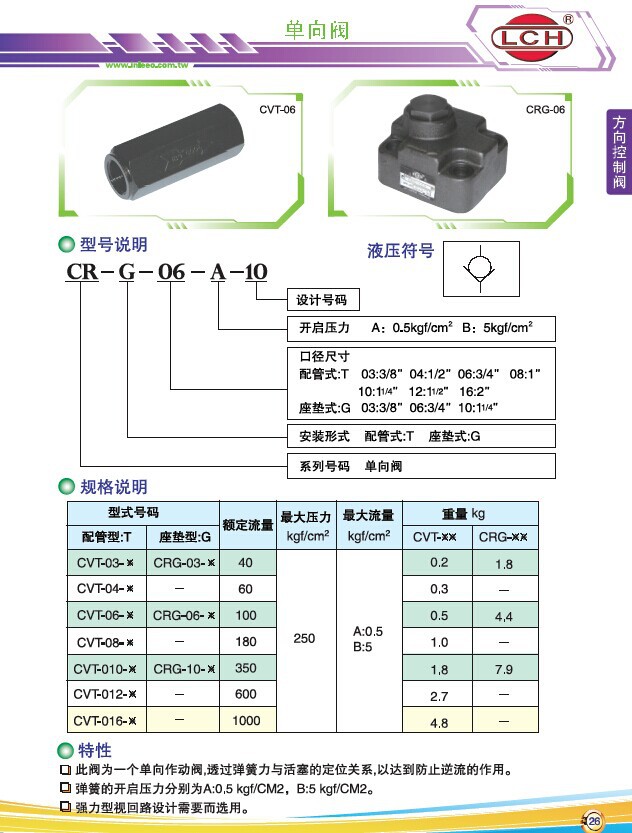 台湾立晟正式授权代理商大量供应方向控制阀cr-g-06-a-10单向阀