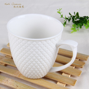 陶瓷杯 格纹浮雕高身泡茶奶 茶杯 出口器形